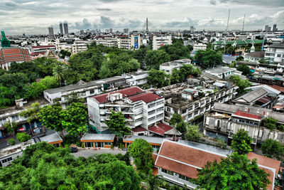 High angle view of buildings in city