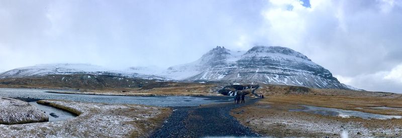 Panoramic image of snowcapped mountains against sky