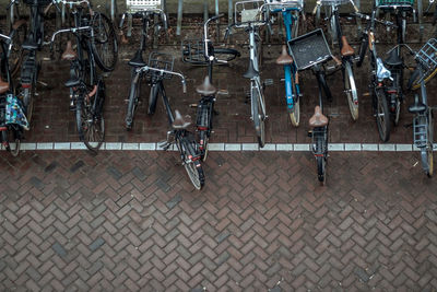 High angle view of people walking on street