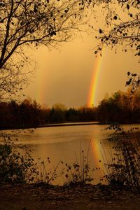 Scenic view of lake against sky during sunset