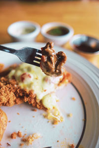 Close-up of breakfast served on table