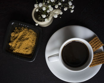 High angle view of coffee on table