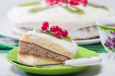 Close-up of cake in plate on table