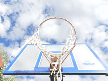 Low angle view of basketball hoop against sky