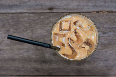 High angle view of coffee on table