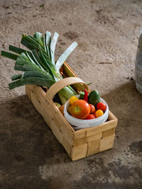 High angle view of vegetables in basket