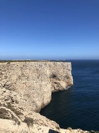 Scenic view of sea against clear blue sky