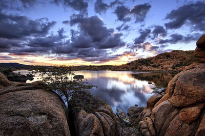 Scenic view of lake against sky