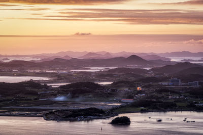 Scenic view of sea against sky during sunset