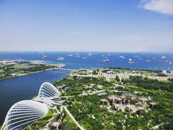 Aerial view of sea against clear sky