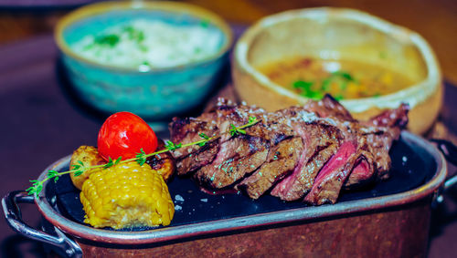 Close-up of food on barbecue grill