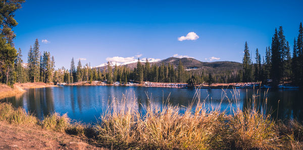 Scenic view of lake against blue sky