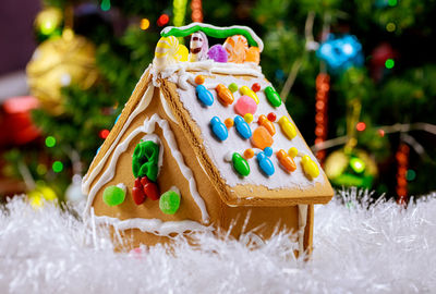 Close-up of christmas decorations on tree