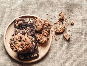 High angle view of cookies on table