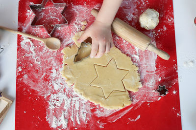 High angle view of cookies on table