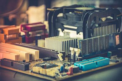 Close-up of mother board on table