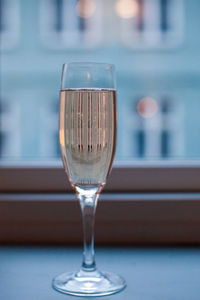 Close-up of beer in glass on table