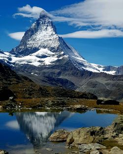 Scenic view of snowcapped mountains against sky