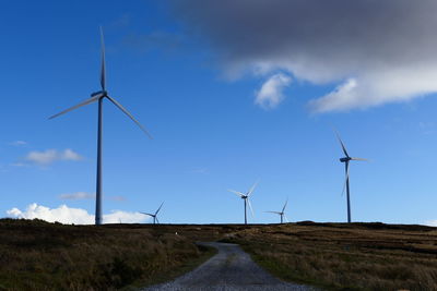 Wind turbines on field