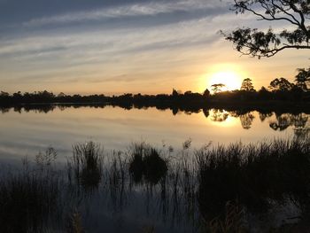 Scenic view of lake against sky during sunset