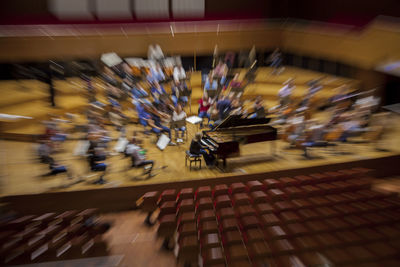 High angle view of people at table