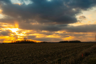 Scenic view of field against sky during sunset