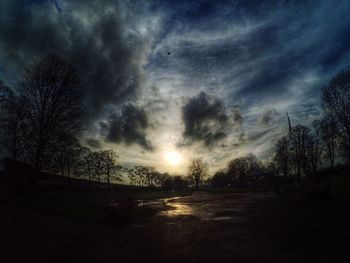 Silhouette of trees against cloudy sky