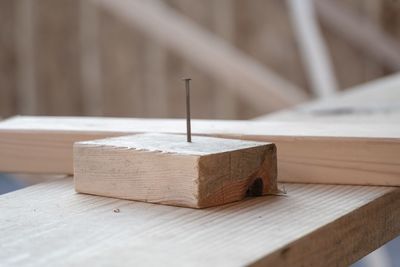 Close-up of stack on table