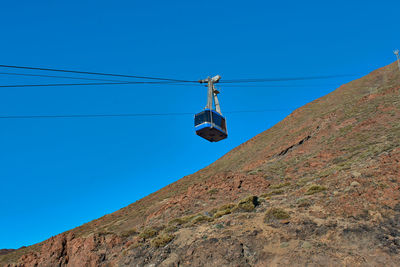 Low angle view of overhead cable car against sky