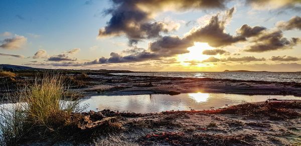 Scenic view of sea against sky during sunset