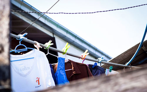 Low angle view of clothes hanging on clothesline