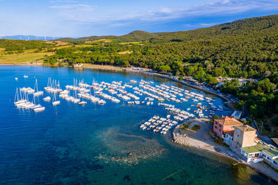 High angle view of lake against sky