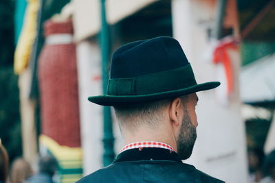 Rear view of man wearing hat