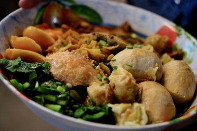 High angle view of chopped vegetables in bowl