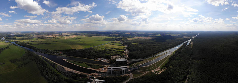 High angle view of road against sky