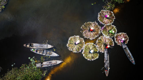 Directly above shot of tourists in lake