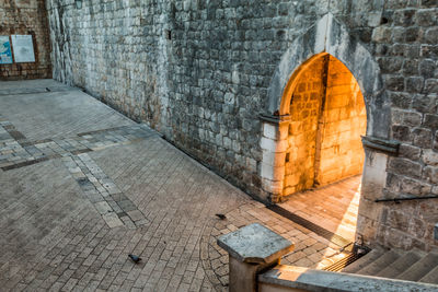 View of stone wall of building