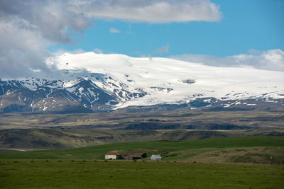 Solheimajokull glacier melting as a result of climate change and global warming, iceland