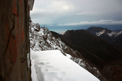 Scenic view of snowcapped mountains against sky