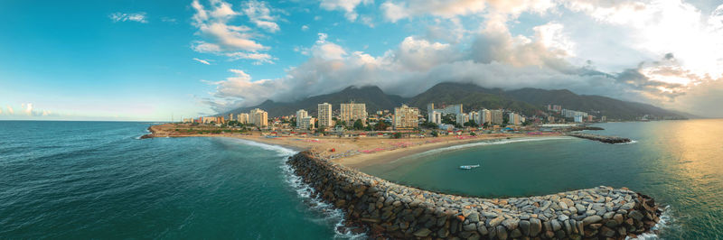 Aerial panoramic view of caraballeda de la costa coastline, vargas state, venezuela,