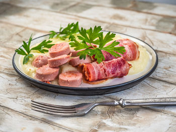 Close-up of food in plate on table