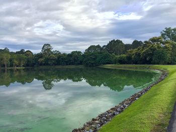 Scenic view of lake against sky