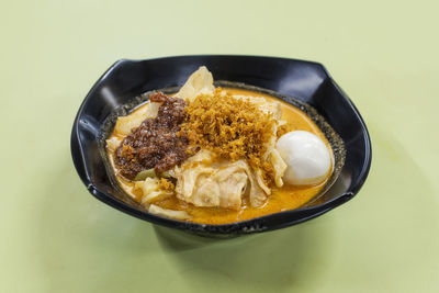 High angle view of meal served in bowl