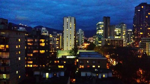 Illuminated cityscape at night