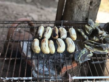 Close-up of meat on barbecue grill