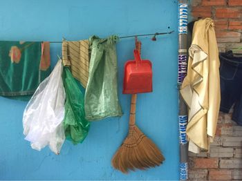 Clothes hanging on wall
