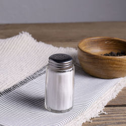 High angle view of jar on table