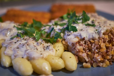 High angle view of food in plate