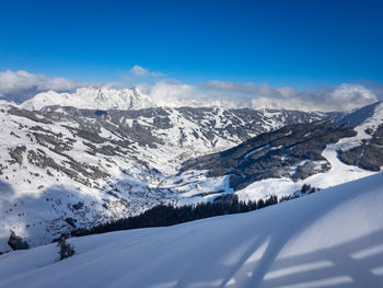 Scenic view of snowcapped mountains against sky