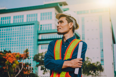 Young man looking away outdoors